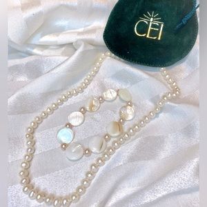 CEI Pearl necklace 18” + Pearl/shell bracelet